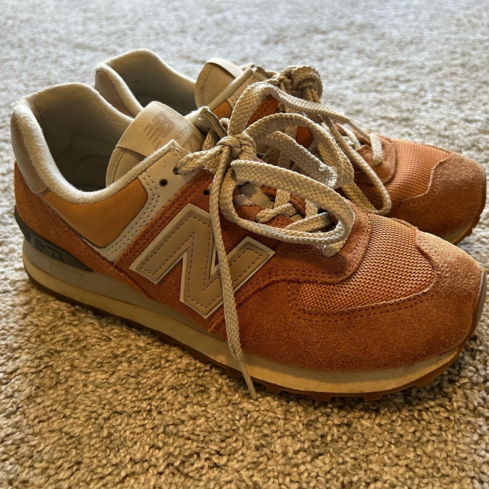 New Balance orange/pink 574 running shoes